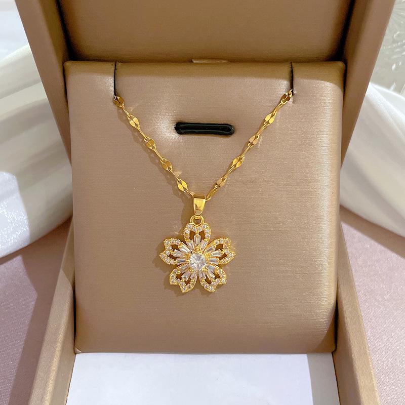 Titanium Steel Micro-Inlaid Gold Plated Women's Lucky Bead Necklace - Trendy Clavicle Chain Accessory