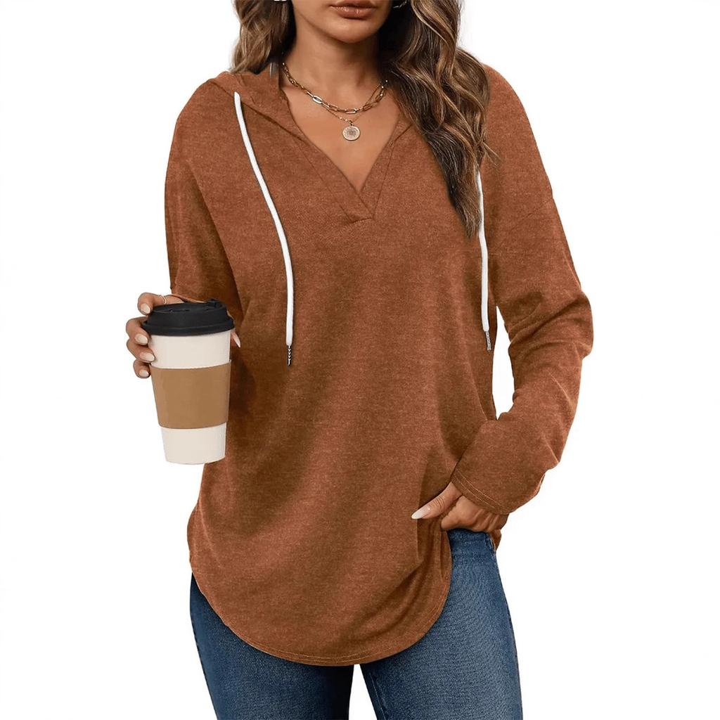 Women S V Neck Hooded Long Sleeve Casual Fall Sweatshirt