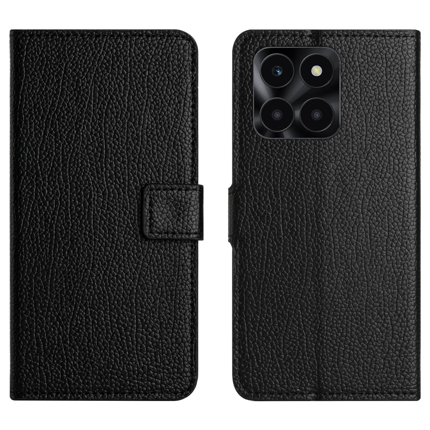 

Phone Shell for Honor X6a 4G,Wallet Stand Phone Case Leather Flip Cover (Litchi Texture) Black