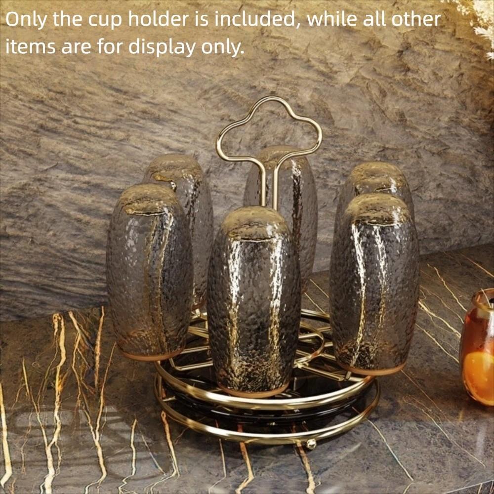 Large Capacity Cup Holder with Water Drain Tray 360° Rotation Glass Cup Storage Rack Bar