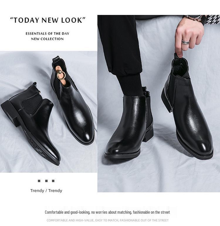 Men's Autumn/Winter 2025 Pointed Toe High-Top Leather Boots – Business Chelsea Slip-On Martins