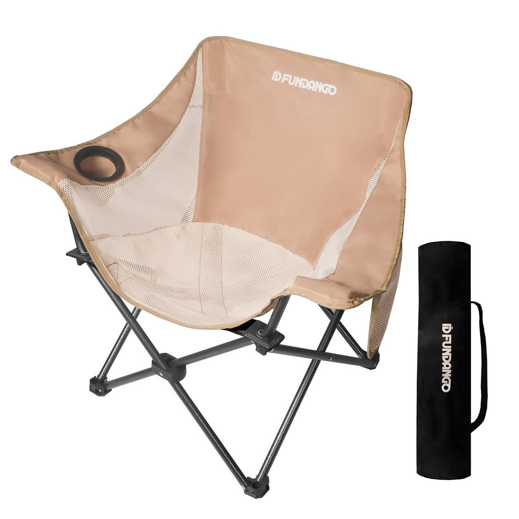 FUNDANGO Camping Folding Chair Outdoor Camping Chair 5 Second Instant Storage Lounge Chair Moon Chair Load Capacity 100kg Climbing Fishing Camping