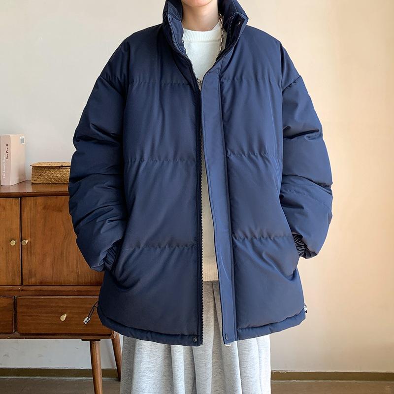 Winter Solid Color Thickened Stand-up Neck Cotton-padded Jacket Men's American Retro Loose and Versatile Cotton-padded Jacket Casual Bread Jacket