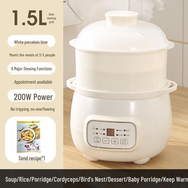 Мини-пароварка Sanjiaolong автоматическая двухъярусная керамическая