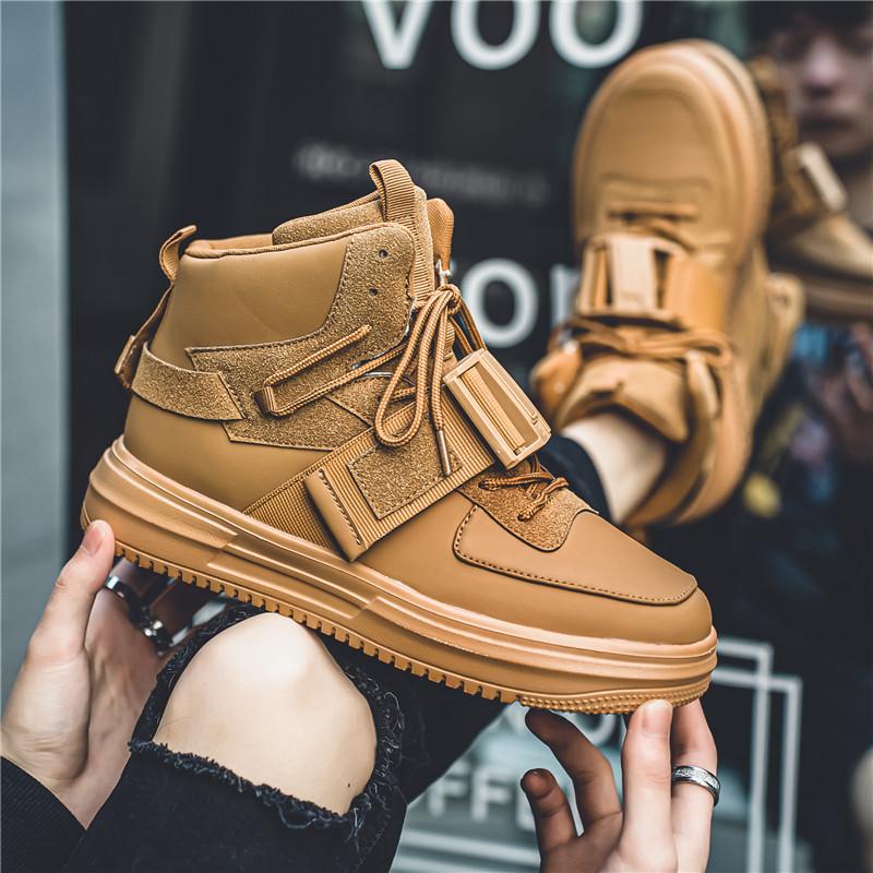 Fashion Brown Men's High Top Sneakers Quality Men's Skateboard Shoes Platform Casual Mens Designer Sneakers Zapatillas Hombre