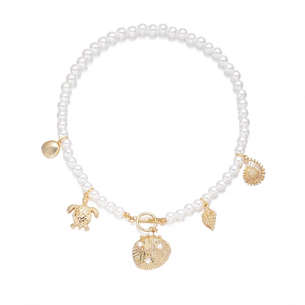 

Boho Shell Conch Turtle Simulated Pearl OT Toggle Necklace Summer Beach Vacation Jewelry For Women