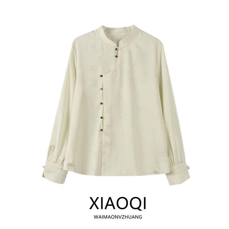Fashion Style 2024 Spring/Summer New Arrival Women's Clothing Stylish Diagonal Buckle National Style Easiest for Match Long Sleeves Amber Button Shirt