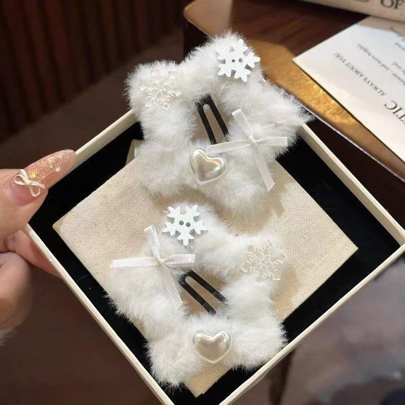 

Clips for hair french hair pin Hair bows girl Hair bands trendy claw clips Christmas decoration Cute accessories snow plush белый