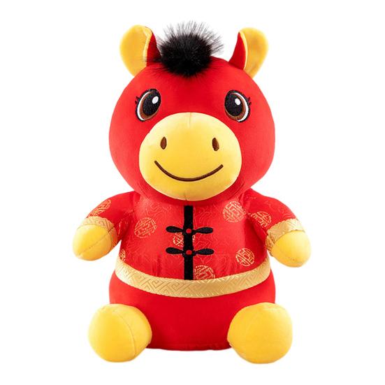 Horse Doll with Auspicious Clouds Pattern Good Luck in Year of The Horse National Style PP Cotton Filling Zodiac Pony Figurine