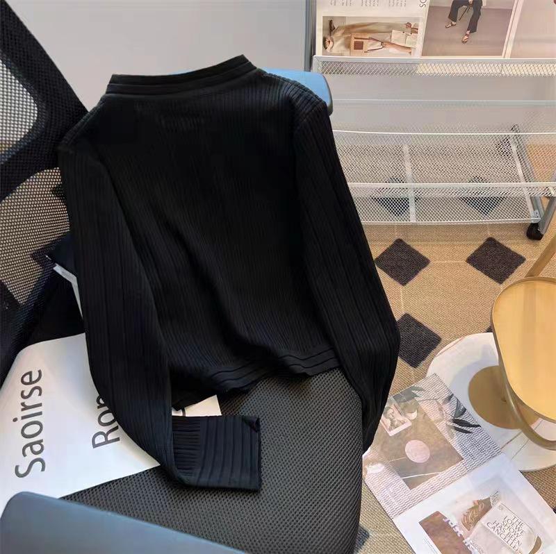 Autumn Solid Color Slim Base Shirt with Unique Cardigan Design