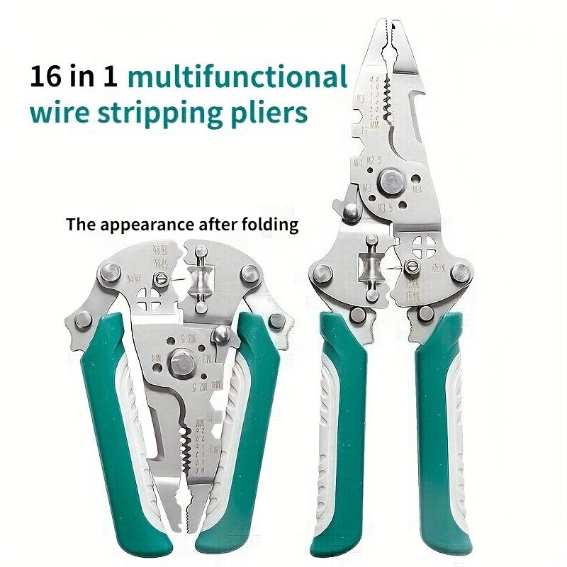 Heavy-duty Industrial Wire Stripper with Crimping, Cutting, and Twisting Functions - Integrated Structure, Foldable Design