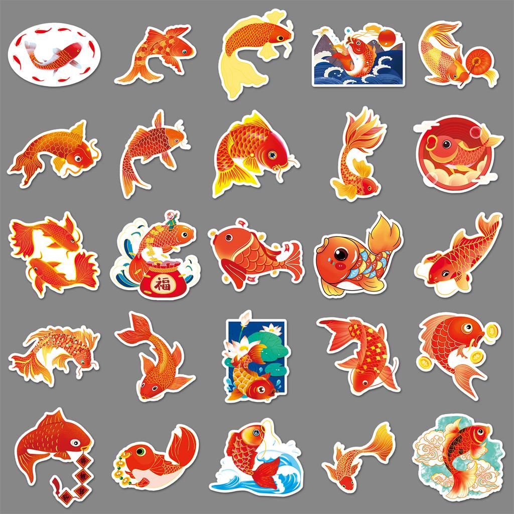 50 Koi Personality Cartoon Chinese Style Creative New Year Decoration Water Cup Glass Notebook Mobile Phone Case Sticker