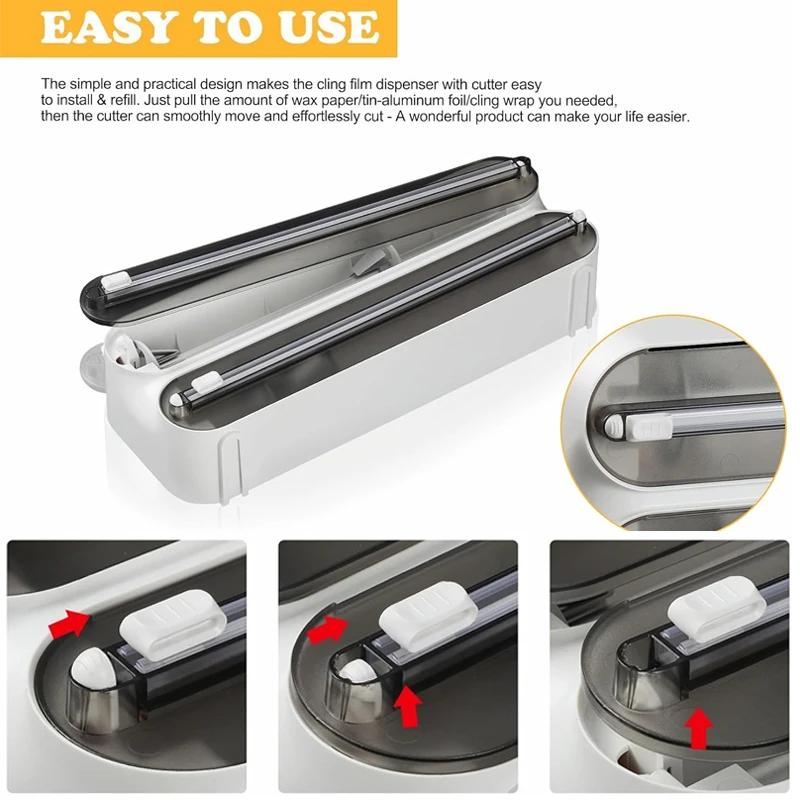 Plastic Wrap Dispenser Cutter Reusable Cling Film Dispenser Dispenser with Slide Cutter for Aluminum Foil Tin Foil Baking Paper