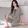 Pure cotton summer thin pajamas women's 1011 new summer cool short-sleeved cropped pants large size loungewear set