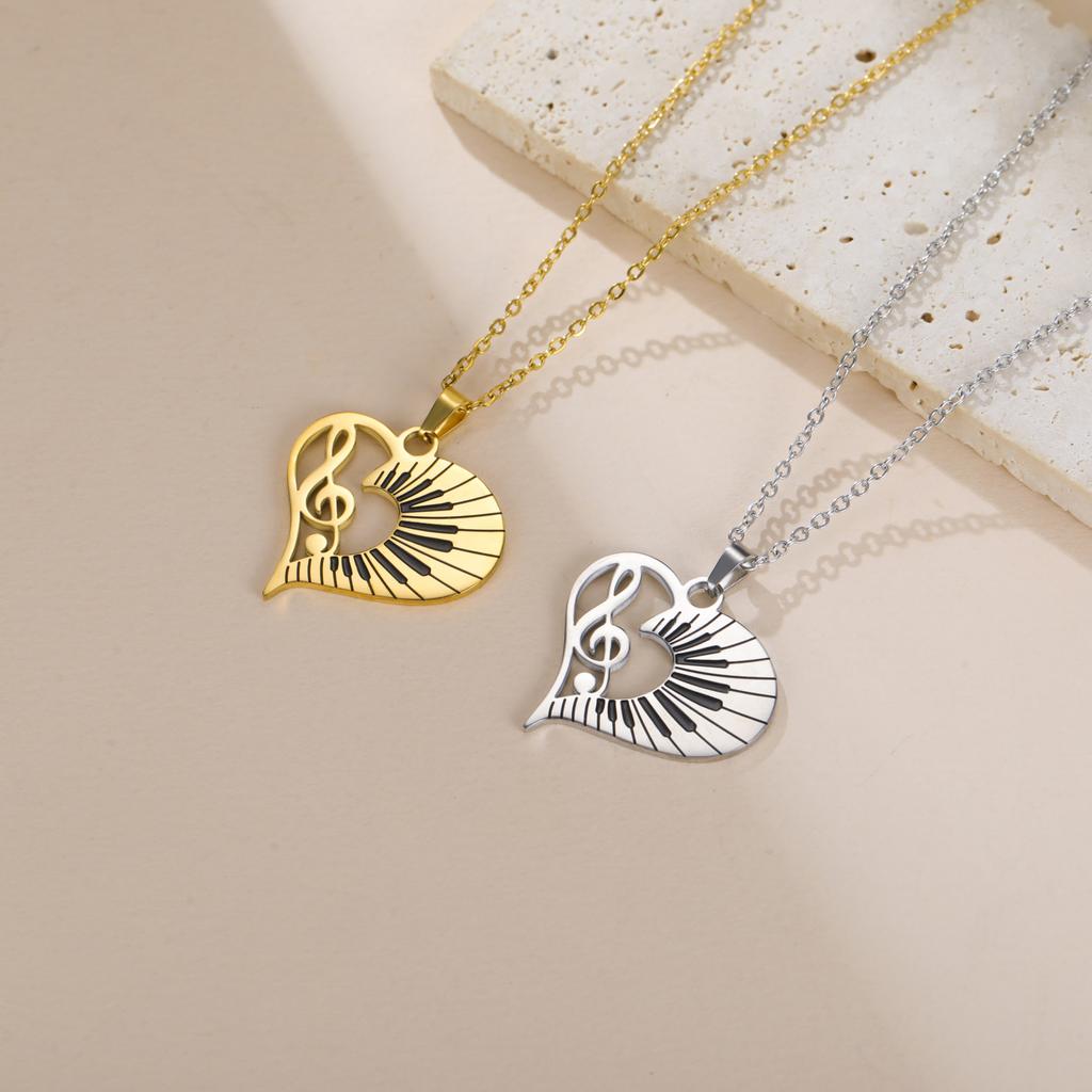 Cazador Trendy Music Note Heart Pendant Necklace for Women Piano Keyboard Chain Stainless Steel Jewelry Music Lovers Gifts