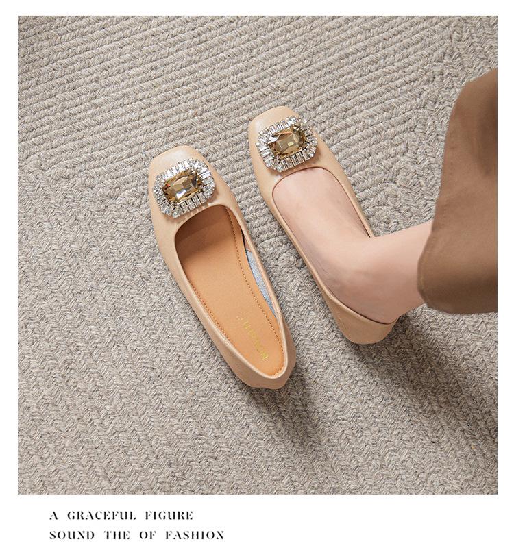 Women's Genuine Leather Slip-On Flats, Nude, Square Toe, Soft Sole, Plus Size, 2025 Edition