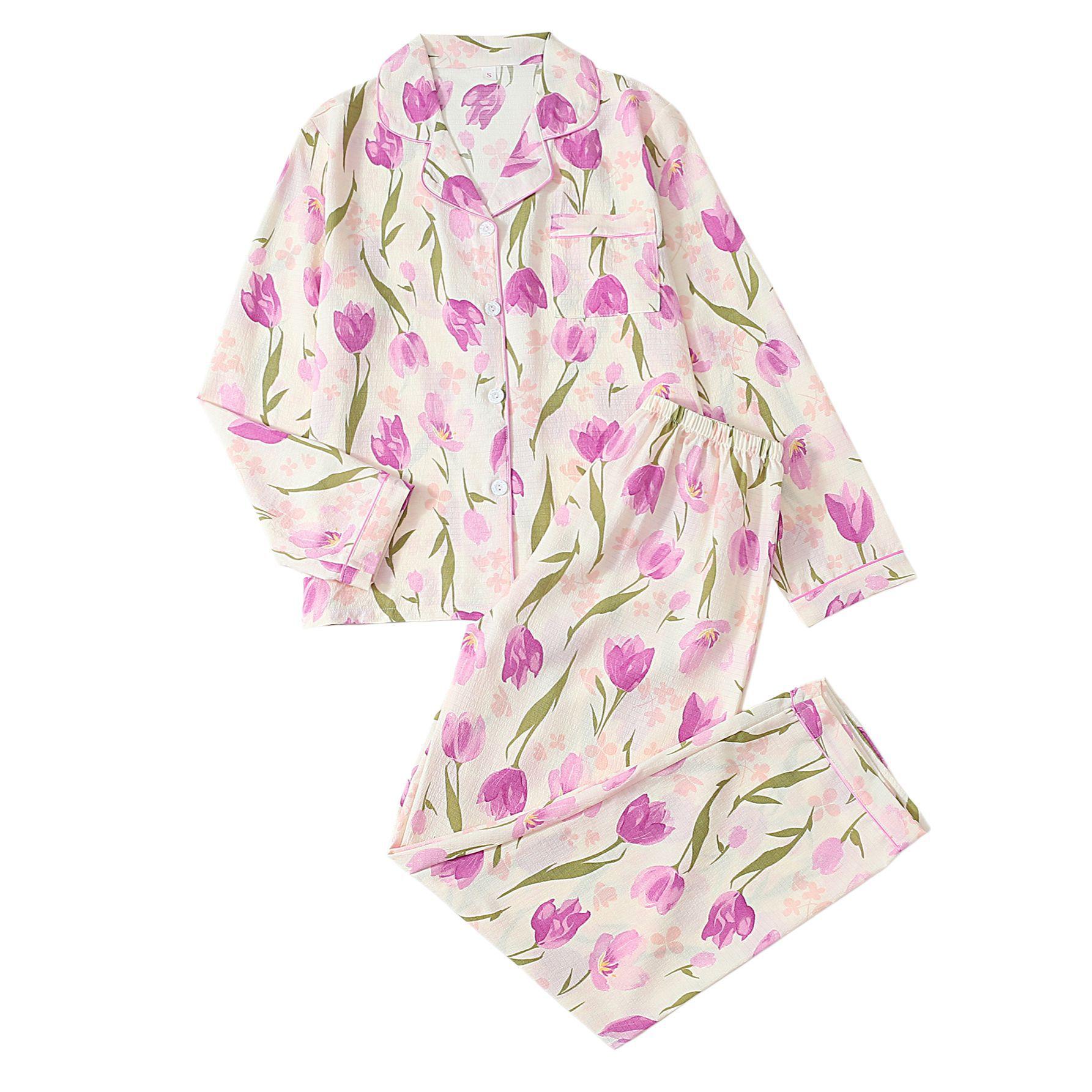 

Women s Printed Loungewear Set: Long-Sleeve Cardigan + Pants A Comfortable and Casual Two-Piece Set XS