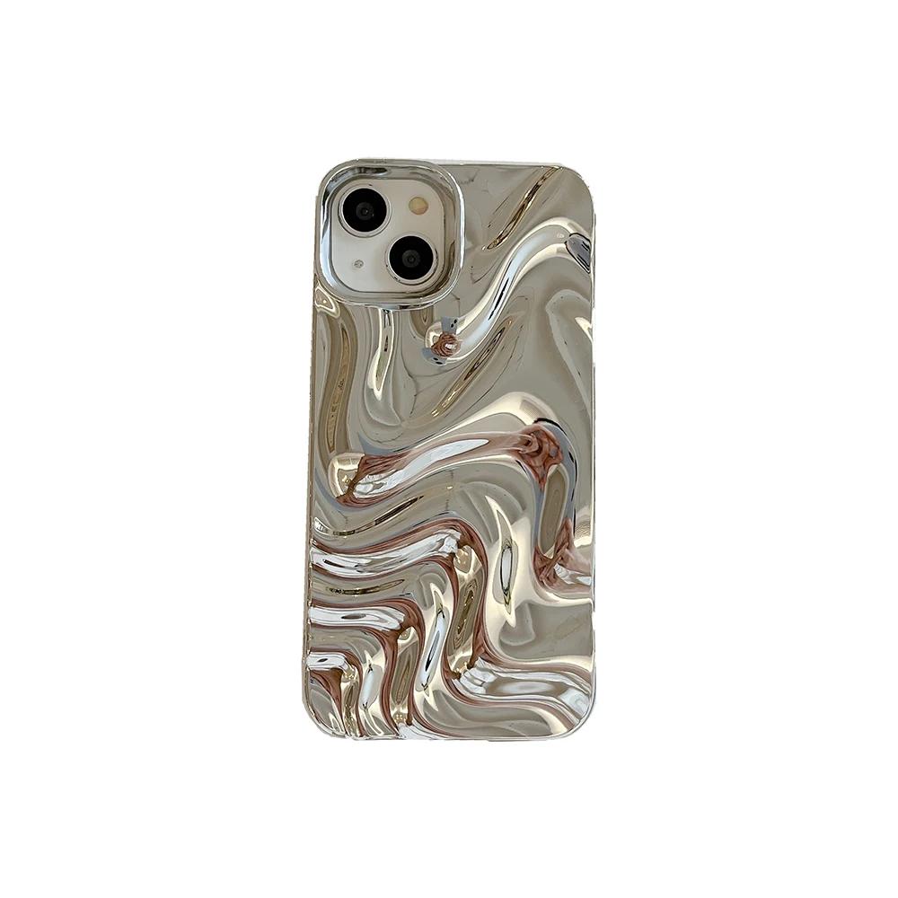 Qianliyao 3D Electroplated Water Ripple Pattern Silver Phone Case For iPhone 17 16 15 14 13 12 11 Pro Max Soft Shockproof Cover