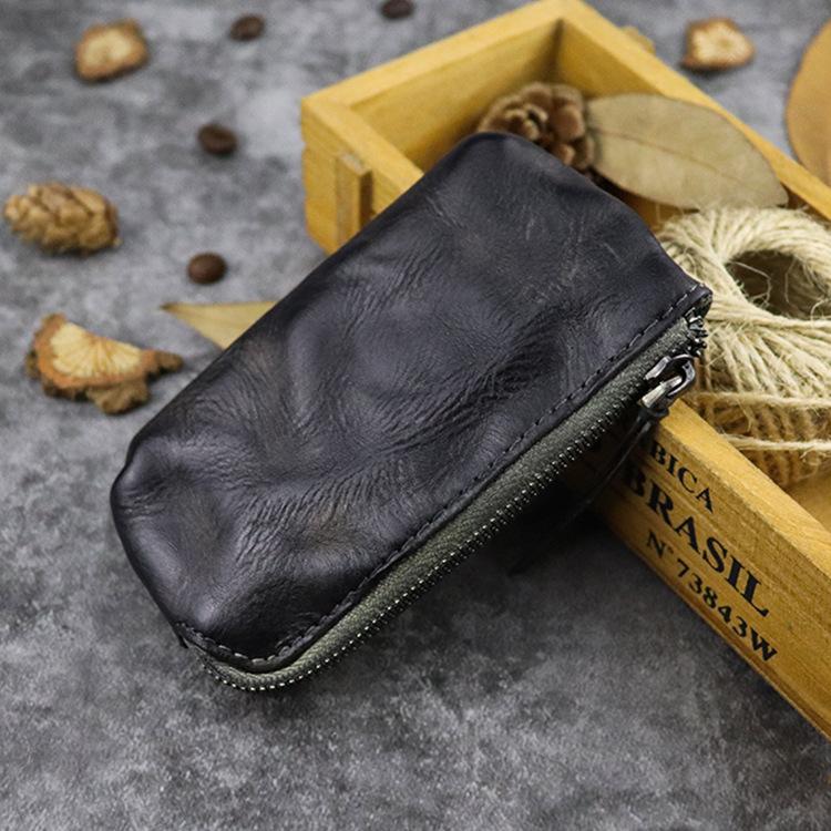 Genuine Leather, Vegetable Tanned Leather, Handmade Coloring, Retro Style, Long, Lightweight Texture, Mini Coin Purse