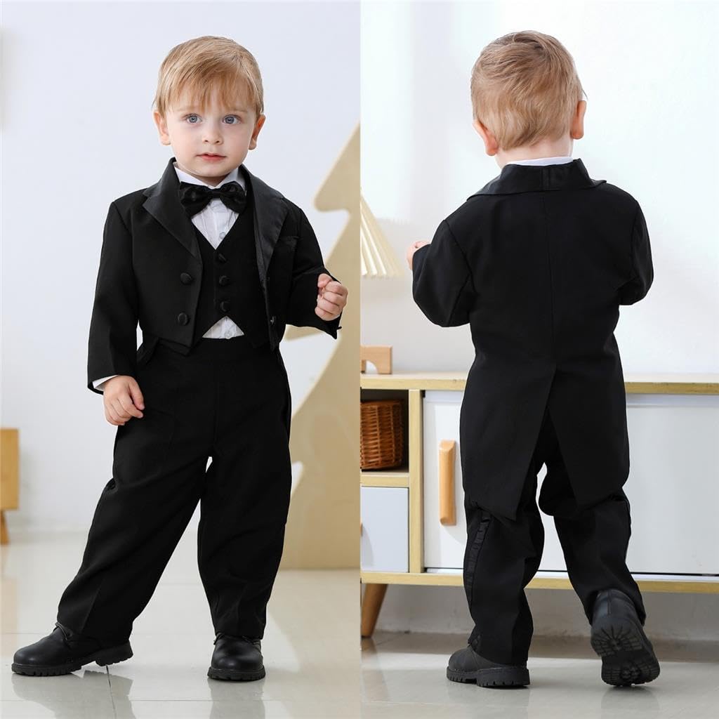 Dressy Daisy Formal Suit Set for Toddler Long Perfect for School Entrance Baby Shrine and Ages Black 5-Piece Boys, Sleeve, Ceremonies, Weddings,