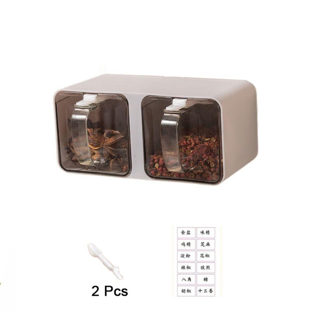 Plastic Wall Mounted Seasoning Box Wall-mounted No Punching Spice Seasoning Container Waterproof with Spoon Spice Organizer Set