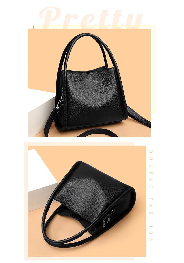 Luxury Women's Genuine Leather Tote - Large Capacity, Solid Color, Single Shoulder or Crossbody Bucket Bag