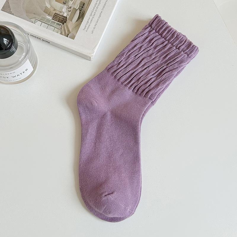 Female Spring and Autumn Pure Color Sweet Bubble Mouth Loose Tube Cotton Socks
