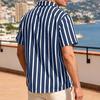 Men Striped Summer Shirt Short Sleeve Turndown Collar Button-up Shirt Casual Loose Fit Holiday Shirt for Beach Party Vacation Date