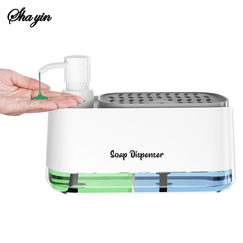 3-in-1 Hand- und Geschirrspülseifen-Spender-Set mit Schwammhalter, Doppelter Arbeitsplatten-Küchenspülen-Seifenpumpen-Organizer