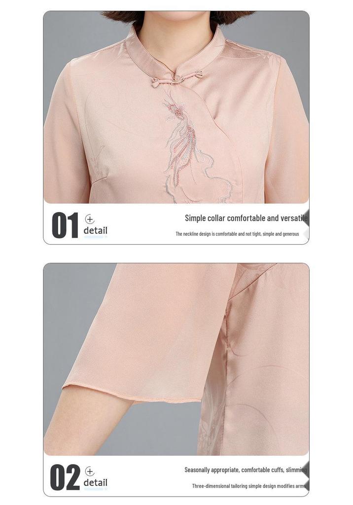 Mom's Summer 2026 Embroidered Two-Piece Set: Short-Sleeved Top and Thin-Style Pants for Middle-Aged Women