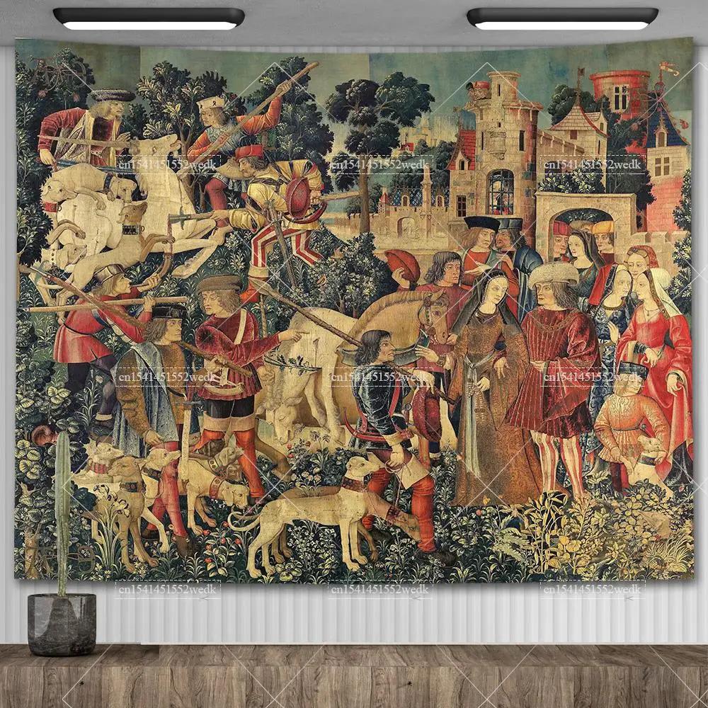 Lady And The Unicorn Tapestry Medieval Tapestry Wall Hanging Printed Home Decor Tapestries Background Room Covering For Bed