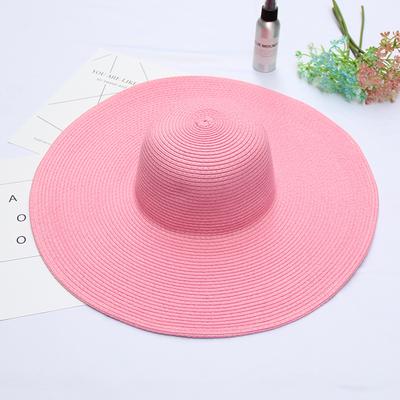 Summer Solid Color 14cm Oversized Sun Hat Ladies Wide Brim Beach Hat Travel Foldable Travel Straw Hat Sun Protection UV Panama