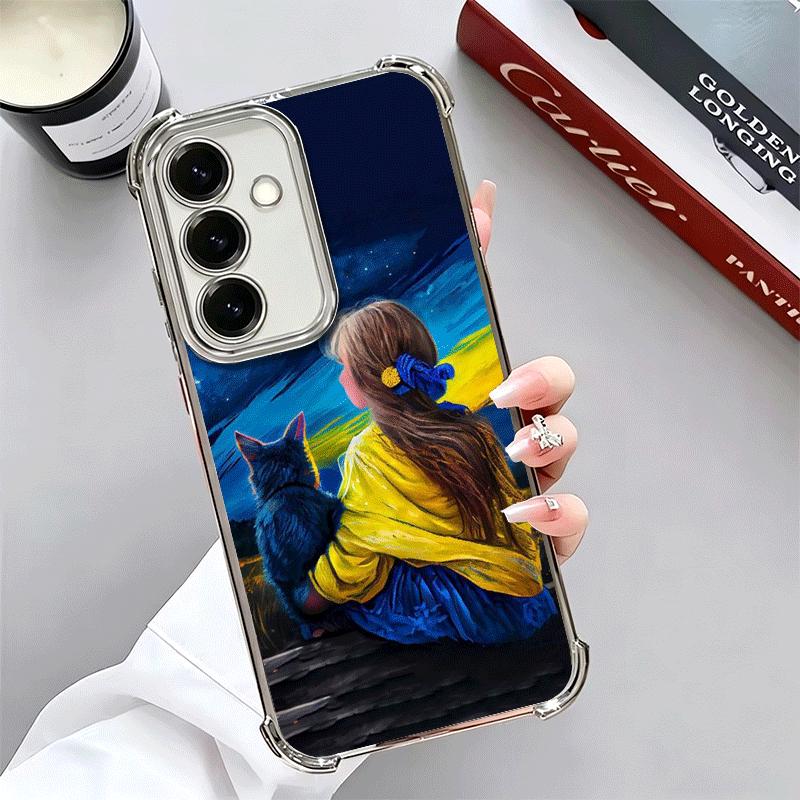 Blue Yellow Ukrainian Girl Plating Phone Case For Samsung A17 A07 A37 A57 A16 A56 A15 A55 A14 A54 A13 A53 A26 A36 A25 A35 A24 A3
