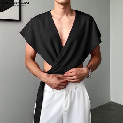 Top Estivi da Uomo con Scollo Profondo a Sbalzo Senza Maniche Abbinabili Sciarpa Benda Magliette