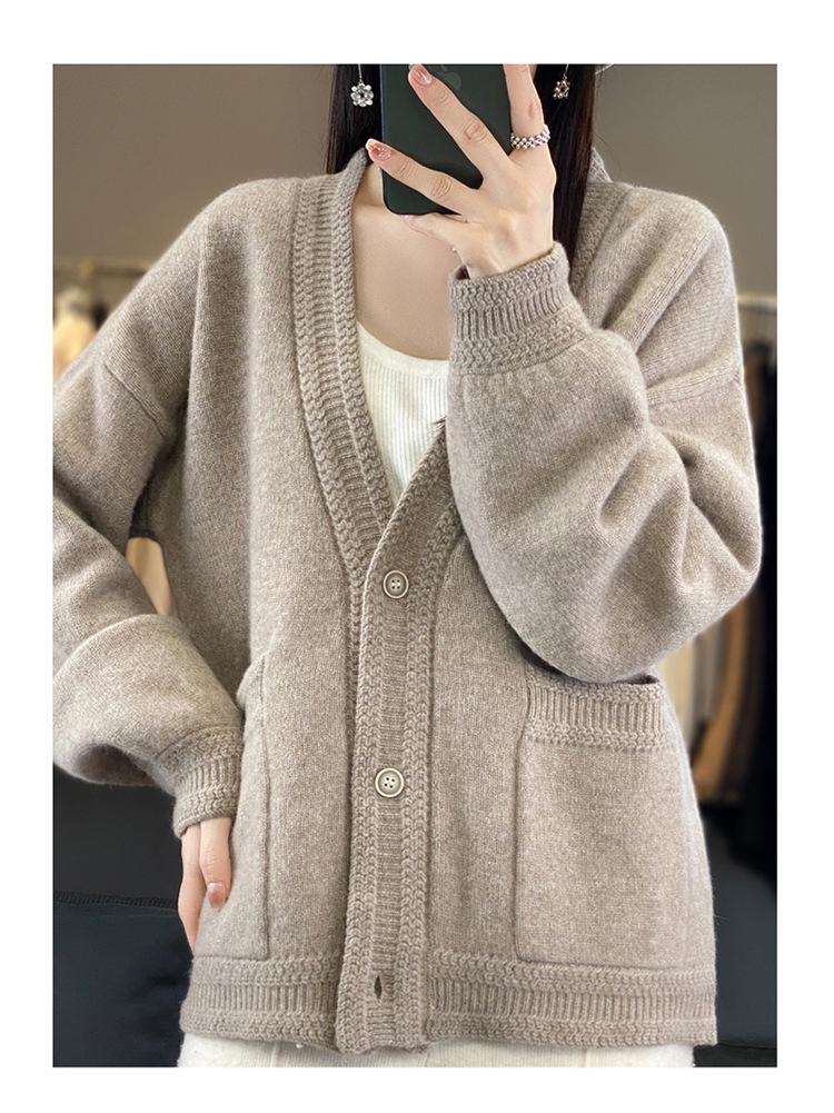 Stylish Women's V-Neck Wool Cardigan - Autumn/Winter Knitwear Sweater