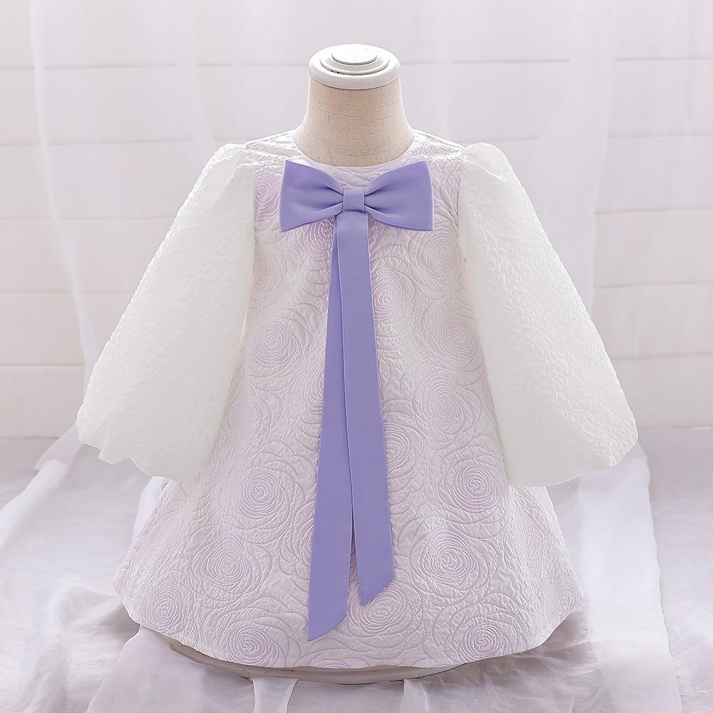 

Зимние летние платья для новорожденных с длинными рукавами для девочек, платье принцессы на первый день рождения, платье принцессы с аппликацией, бисером, цветком, свадебное праздничное платье, пышная детская одежда 70 фиолетовый