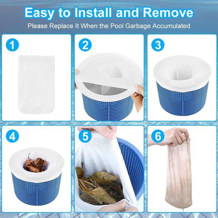 Chaussettes de skimmer piscine 12 pcs - Nylon élastique 13x24 cm - Filtre réutilisable blanc