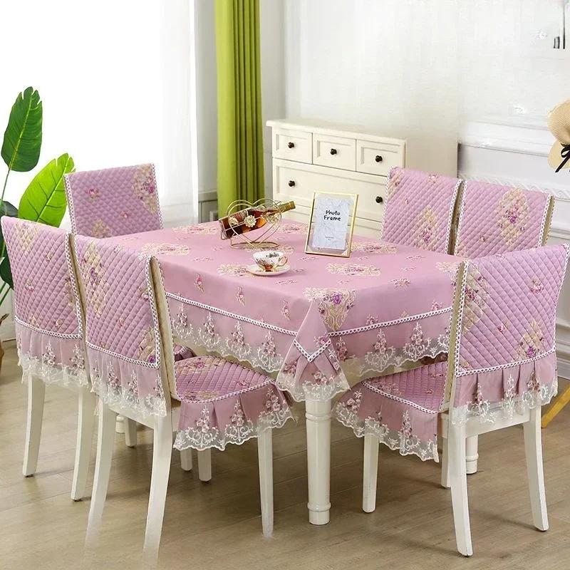 Light Luxury Wave Lace Stolsöverdrag Förtjockad Matbordsduk Kudde Europeisk stil Stor blomma Bordsduk Stolsöverdrag