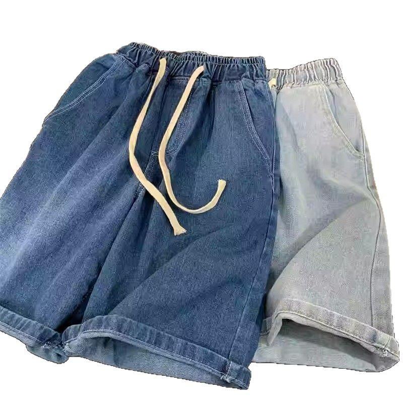 Koreanischer Stil Vintage Herren Jeans Sommer Locker Männlich Weites Bein Knielang Shorts Gewaschen Mode Kurze Jeanshosen
