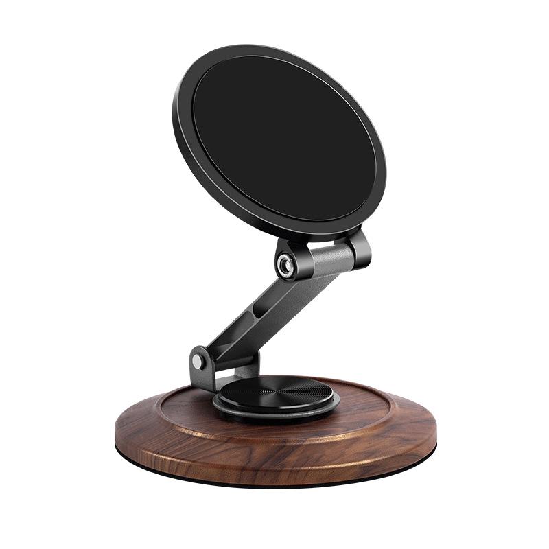 Desktop 360° Magnetic Phone Holder - Folding Stand, Black Walnut Wood & Metal