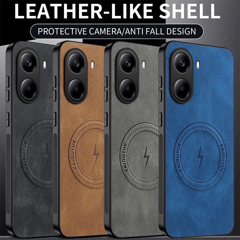 Magnetic Case For POCO X7 Pro Case MagSafe Napa-textured PU Silicone Leather Back Cover Xiaomi Poco X7 Pro 5G Shockproof Bumper