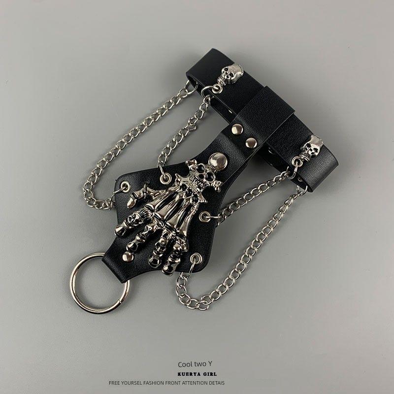 

Harajuku Black Retro Saibo Punk Goth Skull Bracelet Lolita Bone Gloves Wristband Accessories Ring Tide Black One size