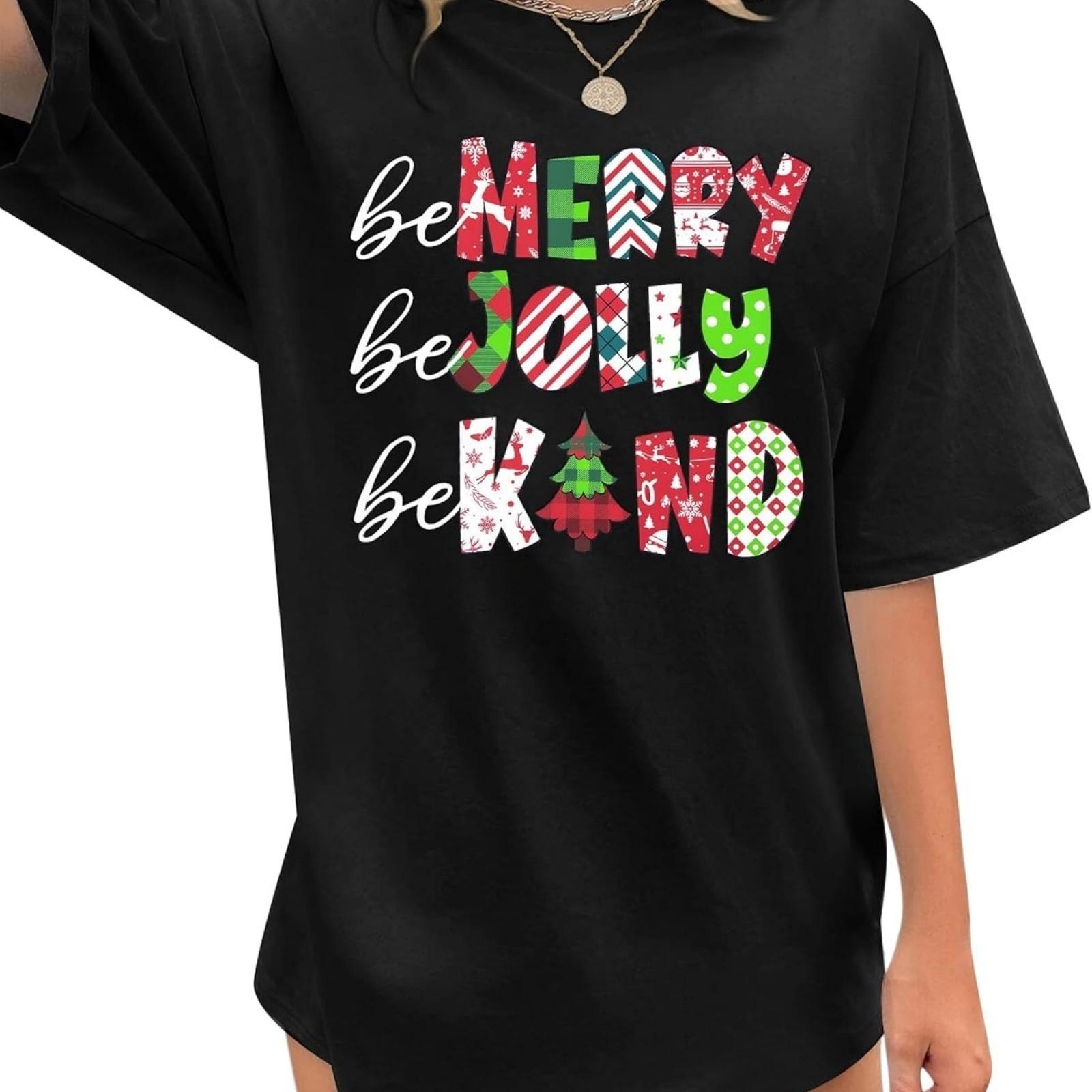 

Christmas Shirts for Women Be Kind Teacher Tshirts Merry Xmas Tree Jolly Vintage Graphic Tees Womens Oversized Tee Tops S чёрный