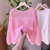 Spring and summer new hollow thin crew neck knitted sweater top loose lazy wind sunscreen blouse pullover woman