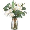 White Orchids Artificial Flowers with Vase Fake Flowers In Vase Artificial Eucalyptus Stems In Glass Vase with Faux Water Faux Orchid with Eucalyptus