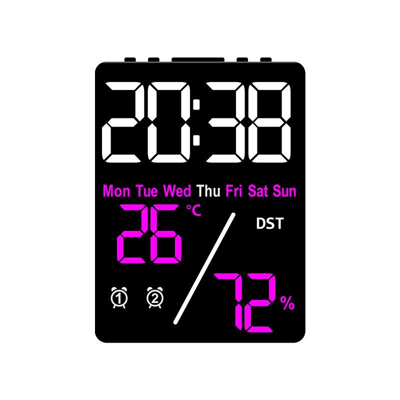 Digital Alarm Clock with Temperature Humidity Week Date Snooze 2 Alarms 3-Level Brightness LED Table Clock 12/24H DST Su