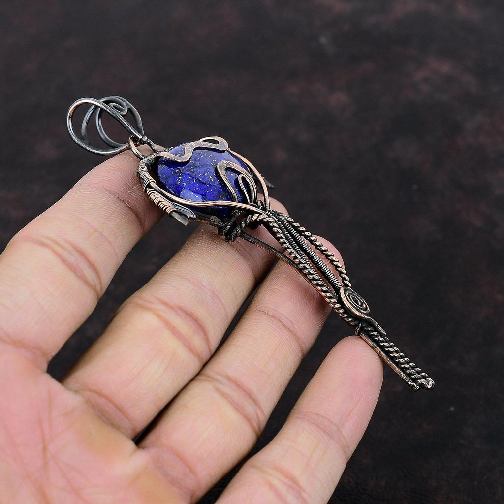 Lapis Lazuli Pendant Copper Wire Wrapped Pendant Handmade Lapis Lazuli Jewelry Natural Gemstone Pendant Gift For Women Unique Copper Jewelry