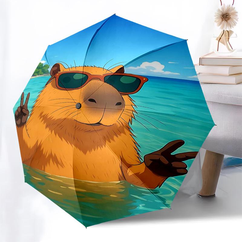 Capybara Themed Travel Umbrella-8 Ribs Automatic Opening and Closing, Portable Folding Design, Compact and Stylish Umbrella Suitable for Out