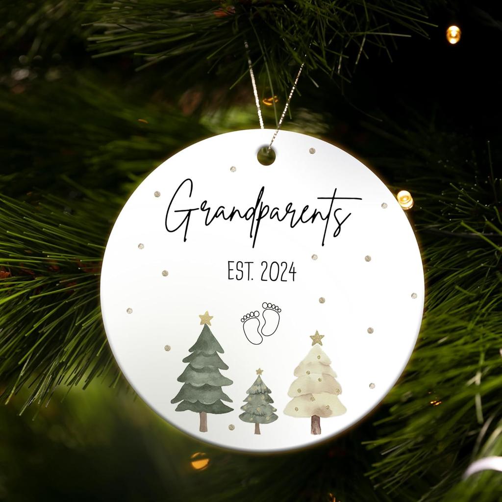 Grandparent Est. 2024 Christmas Ornaments, Grandparent To Be Ornaments for Christmas Tree, New Grandparent Gifts, 2024 Christmas Ornaments, Ceramic