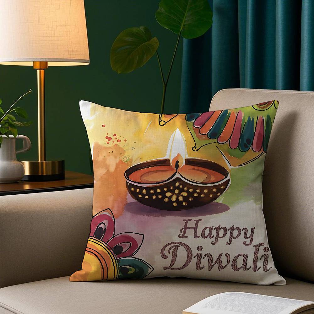 Diwali Festival Pillow Case Cozy Plush Pillow Cover Double Side Printed – Home Gift for Bedroom Decor